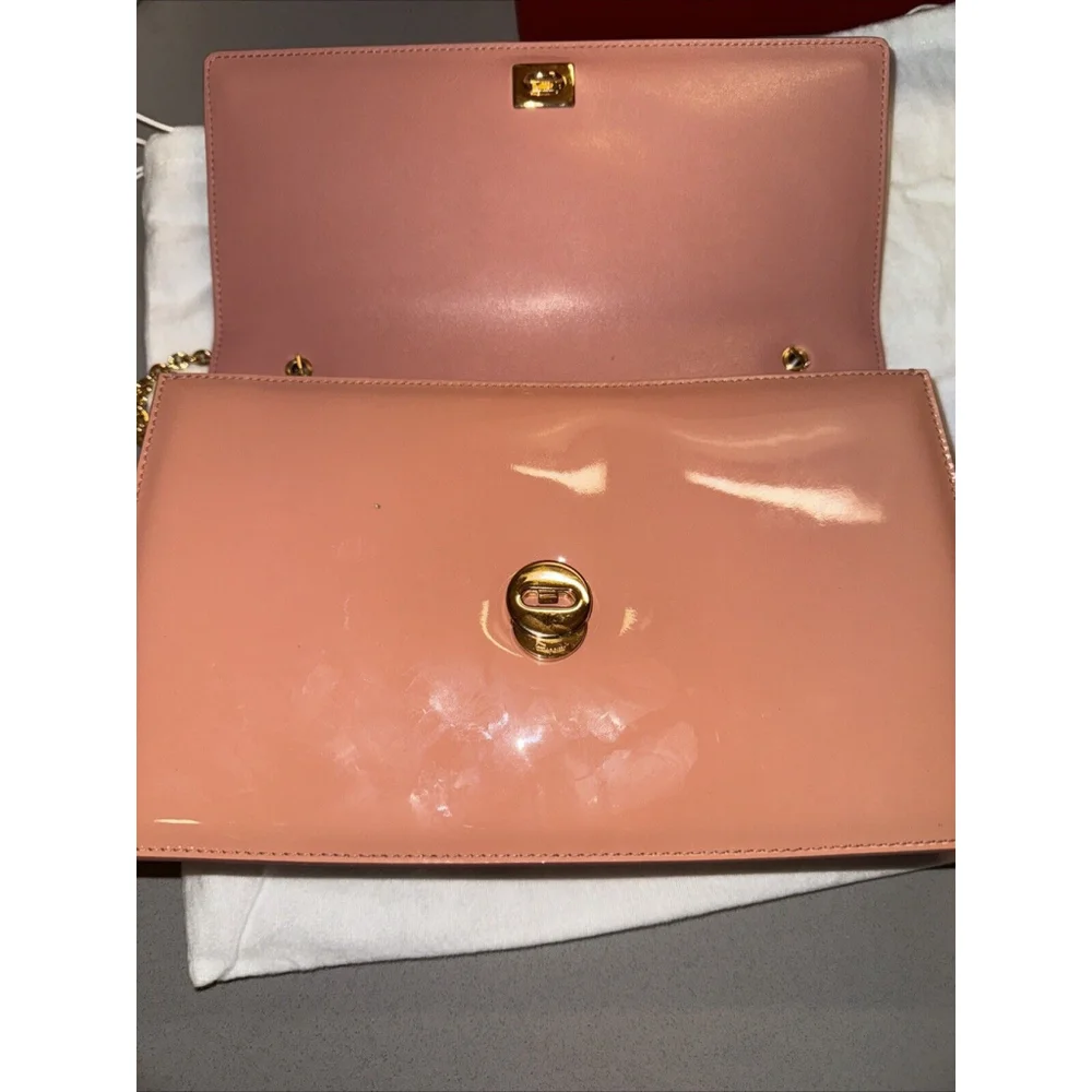 Auth Salvatore Ferragamo Handbag Shoulder Bag Pink Patent Leather